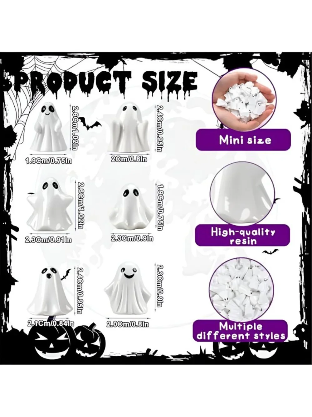 Mini Resin Ghosts Figurines 48PCS Halloween Resin Tiny White Ghost Decorations